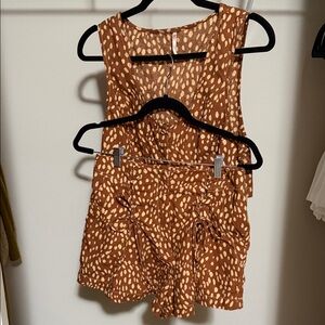 Free People 2 Piece Set - Brown & Cream Animal Print